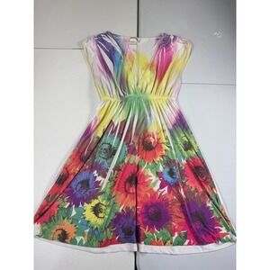Belinda Rainbow Sunflower Dress V-Neck Sleeveless Summer Made‎ in USA L